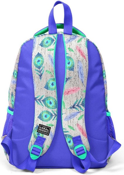 Gümüş Lavanta Tavus Kuşu Desenli Üç Bölmeli Okul Sırt Çantası 23488 fırsatları