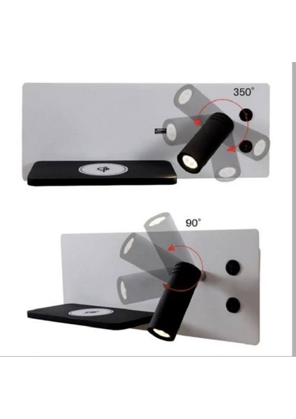 Ekim Aydınlatma Yatak Başı LED Aplik Kablosuz Şarj Okuma Lambası Beyaz Kasa Günışığı Işık ECN-7701