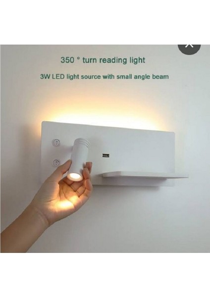 Ekim Aydınlatma Yatak Başı LED Aplik Kablosuz Şarj Okuma Lambası Beyaz Kasa Günışığı Işık ECN-7701