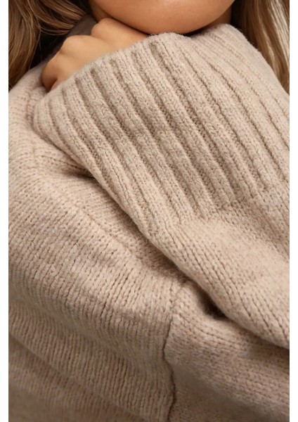 Kadın Kalın Örgü Düz Yaka Kazak Natural fırsatları