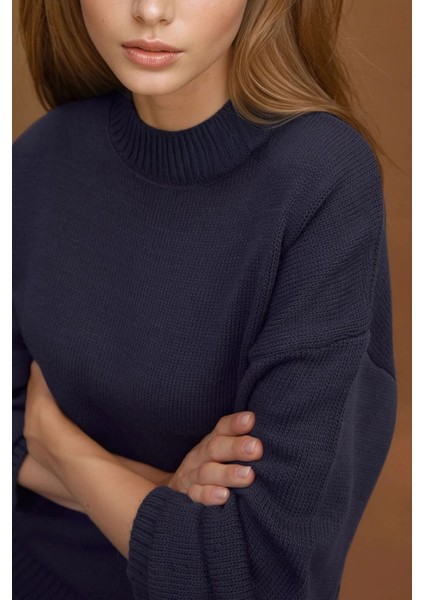 Kadın Kalın Bisiklet Yaka Uzun Kalçayı Kapatan Kazak Gece Mavisi fiyatları