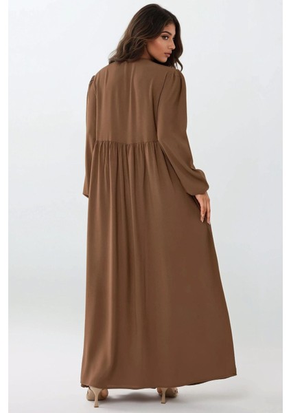 Kadın A-Form Fit ve Bisiklet Yaka Modest Dokulu Elbise Kahverengi indirimleri
