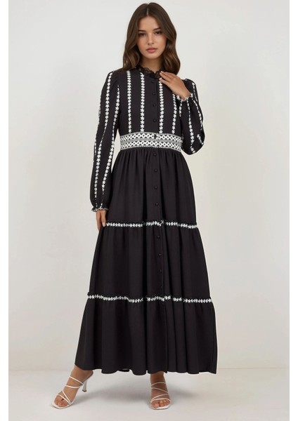Kadın Çiçekli Tippet Uzun Elbise Black modelleri