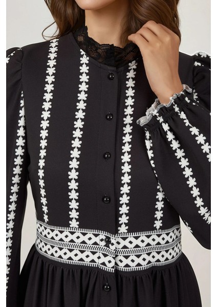 Kadın Çiçekli Tippet Uzun Elbise Black fırsatları