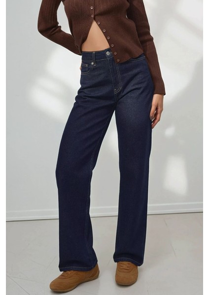Kadın Straight Fit Jeans Koyu Mavi Denim