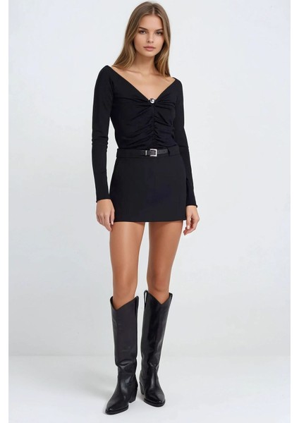 Kadın Mini Düz Şort Etek Black modelleri