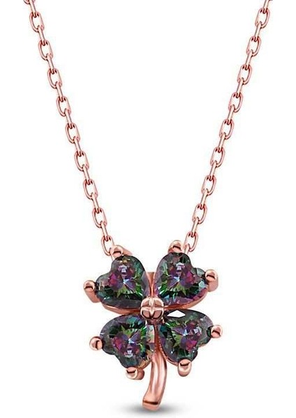 Gümüş Mistik Topaz Taşlı Yonca Kolye