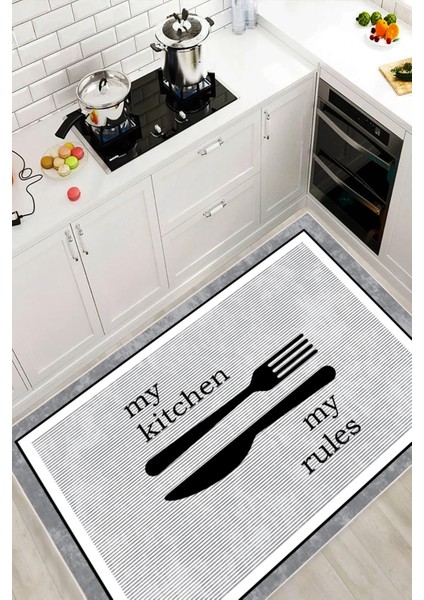 Dijital Baskılı Dekoratif Kaymaz Taban Yıkanabilir My Kitchen Desenli Halı Mutfak Halısı Yolluk