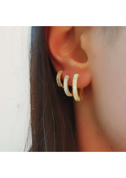 Baget Bayan Gümüş Küpe Halka Gold Combo Set