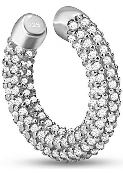 Halka Gümüş Kıkırdak Küpe Rodyum