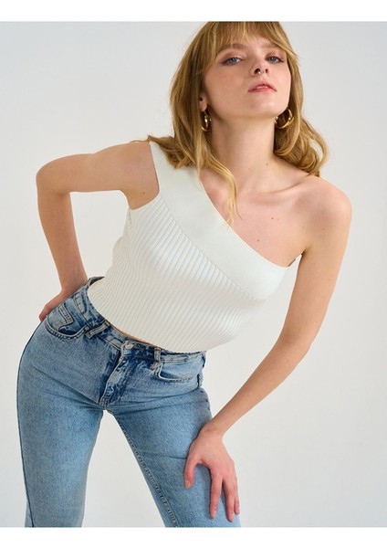 Tek Omuz Triko Crop Bluz Standart Beden Günlük Kullanım indirimleri
