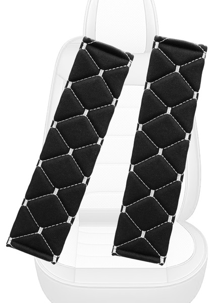 Gri Baklava Desenli Yumuşak Siyah Kumaş Emniyet Kemer Kılıfı Çift Takım Kmgd-01