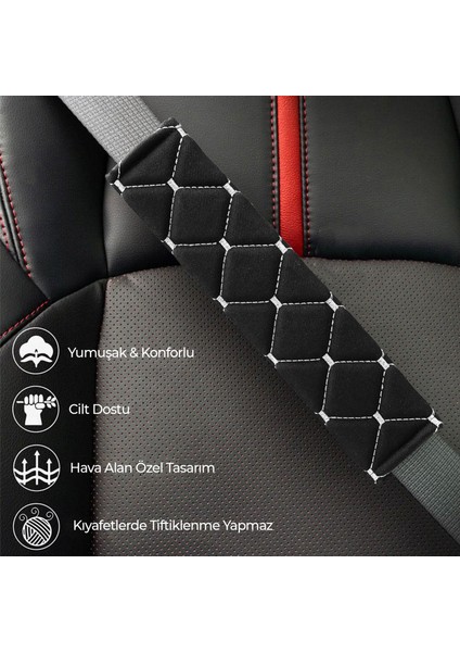 Gri Baklava Desenli Yumuşak Siyah Kumaş Emniyet Kemer Kılıfı Çift Takım Kmgd-01 indirimleri