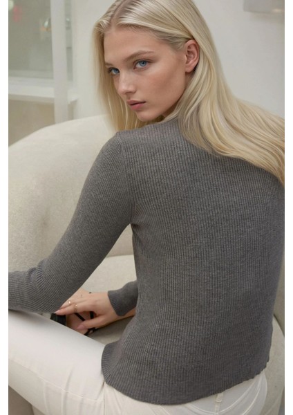 Kadın Uzun Kollu Düğmeli Hırka Gri indirimleri