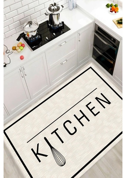 Kitchen Yazılı Dijital Baskılı Dekoratif Kaymaz Taban Yıkanabilir Mutfak Halısı