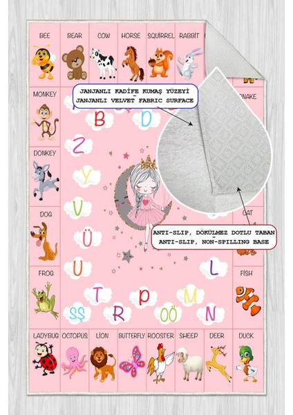 Dijital Baskılı Dekoratif Kaymaz Taban Yıkanabilir Alfabe Temalı Eğitici ve Öğretici Çocuk Halısı fiyatları