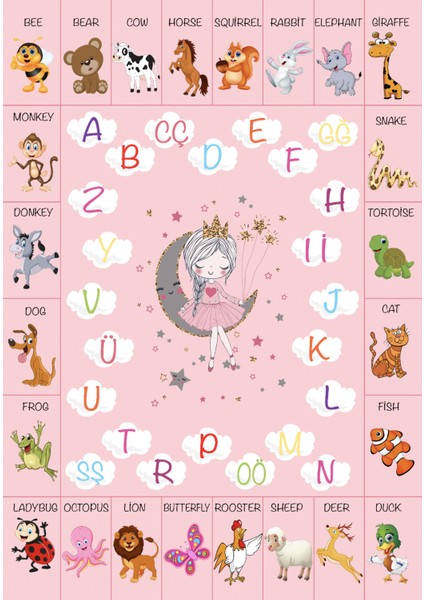 Dijital Baskılı Dekoratif Kaymaz Taban Yıkanabilir Alfabe Temalı Eğitici ve Öğretici Çocuk Halısı modelleri