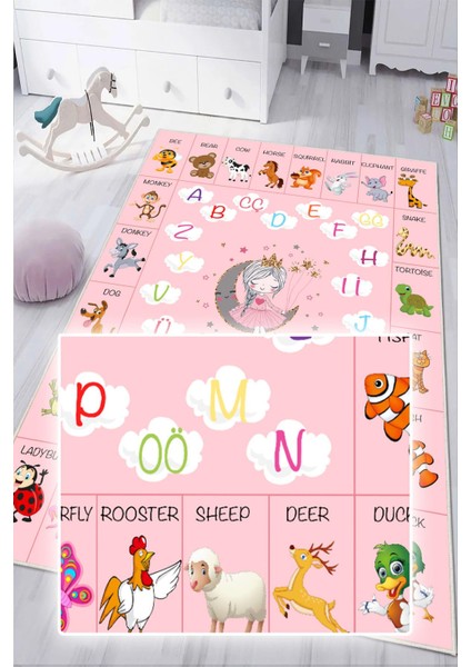 Dijital Baskılı Dekoratif Kaymaz Taban Yıkanabilir Alfabe Temalı Eğitici ve Öğretici Çocuk Halısı fırsatları