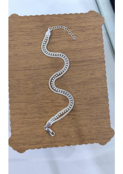 Midyat Hasırı Zincirli Gümüş Bileklik BLK-422