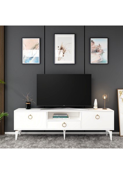 Dronect Tv Sehpası Beyaz-Altın