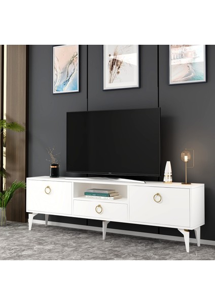 Dronect Tv Sehpası Beyaz-Altın modelleri
