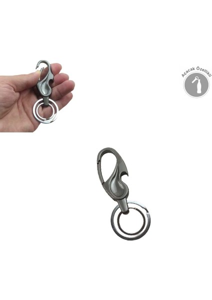 Çift Anahtar Halkalı Kemer Köprüsü Vb. Takılabilen Kancalı Metal Füme Açacak Anahtarlık (1 Adet)