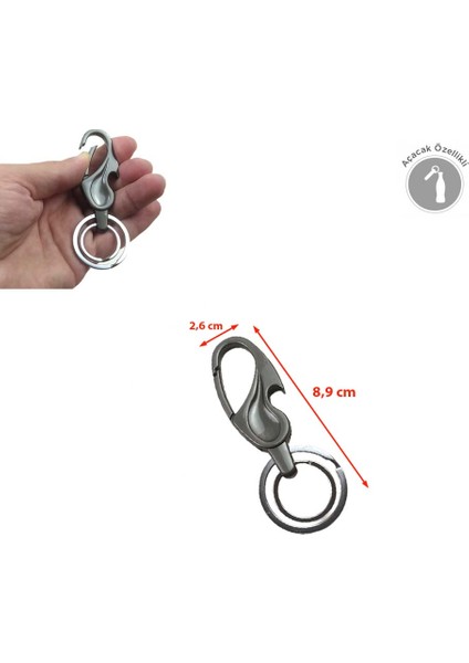 Çift Anahtar Halkalı Kemer Köprüsü Vb. Takılabilen Kancalı Metal Füme Açacak Anahtarlık (1 Adet) fiyatları