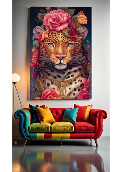 Modern Sanat Çiçekli Kaplan Ev Duvar Salon Güzellik Salonu Ofis Dükkan Dekarasyon Kanvas Tablo