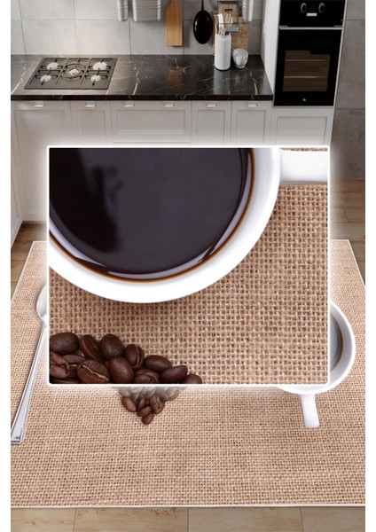 Dijital Baskılı Dekoratif Kaymaz Taban Yıkanabilir Kahve Desenli Mutfak Halısı Yolluk modelleri