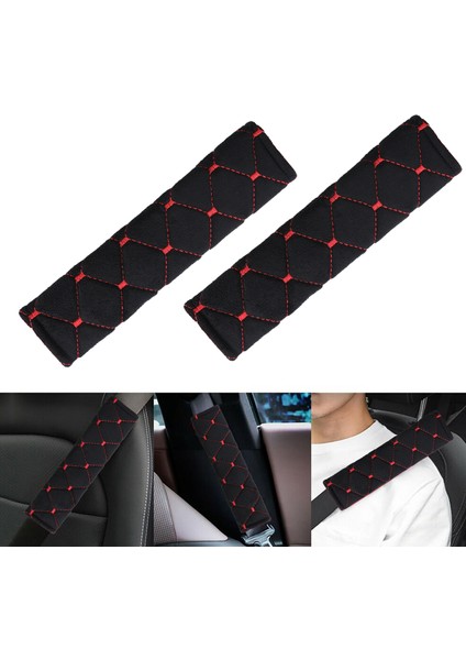 Kırmızı Baklava Desenli Yumuşak Siyah Kumaş Emniyet Kemer Kılıfı Çift Takım Kmkd-01 fiyatları