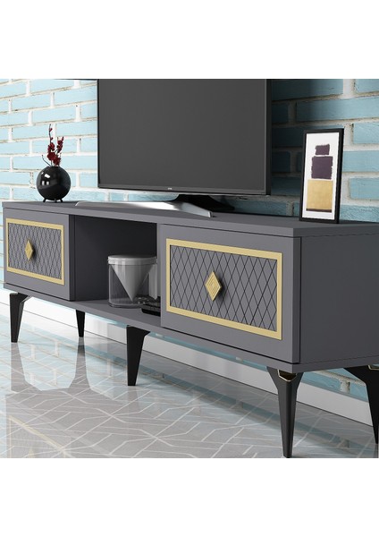 Herryct Tv Sehpası Antrasit-Altın