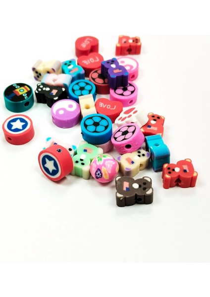 90 Adet 10 mm Polimer Kil Fimo Boncuk Takı Bileklik + 5 Metre Misina Hediye - Yin Yang - Karışık - Limon modelleri