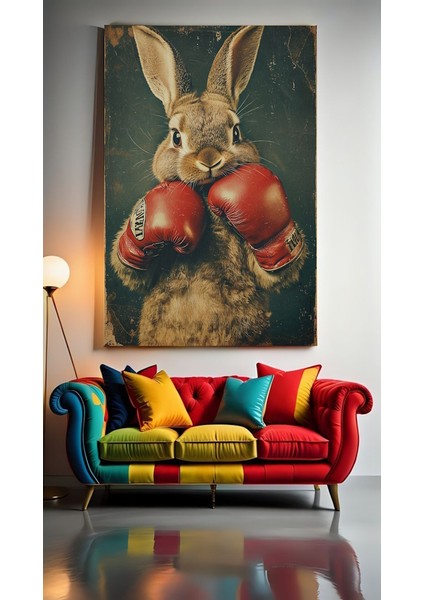 Boksör Tavşan Ev Duvar Salon Güzellik Salonu Ofis Dükkan Dekarasyon Kanvas Tablo