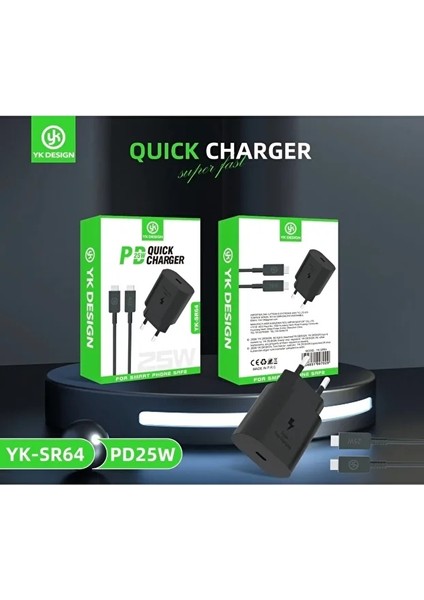 Yk Design 25WATT Type-C Siyah Şarj Seti Android ve iphone 15-16 Uyumlu YK-SR64 fırsatları