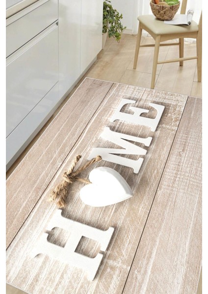 Dijital Baskılı Dekoratif Kaymaz Taban Yıkanabilir Kalp Desenli Mutfak Halısı Yolluk