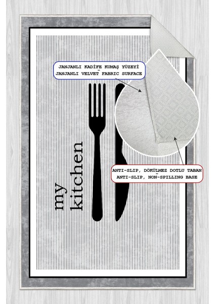 Dijital Baskılı Dekoratif Kaymaz Taban Yıkanabilir My Kitchen Desenli Halı Mutfak Halısı Yolluk fırsatları