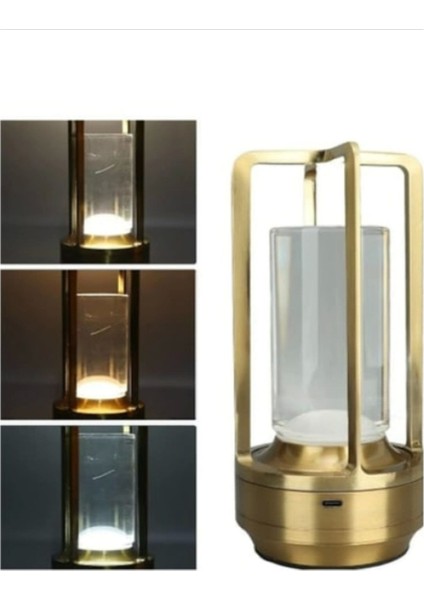 ekim aydınlatma Şarjlı Ledli Vegas Masa Lambası Krom 3 Renk Işık Abajur fiyatları