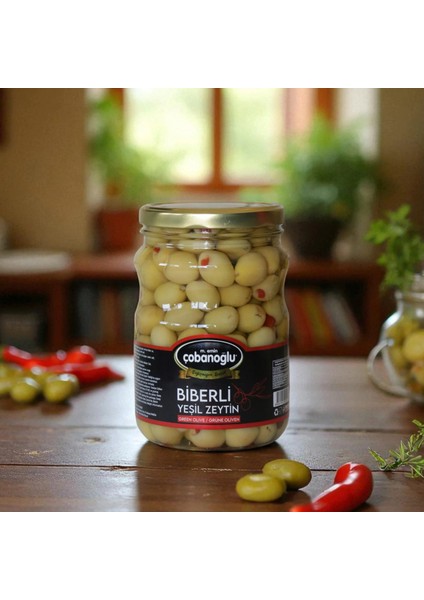 Çobanoğlu Biberli Yeşil Zeytin -Cam Kavanoz modelleri