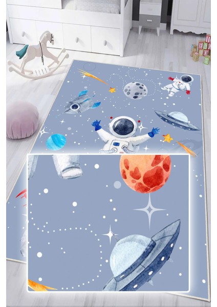 Dijital Baskılı Dekoratif Kaymaz Taban Yıkanabilir Uzay Temalı Modern Çocuk Halısı fırsatları