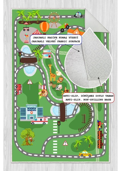 Dijital Baskılı Dekoratif Kaymaz Taban Yıkanabilir Trafik Parkı Temalı Modern Çocuk Halısı fiyatları