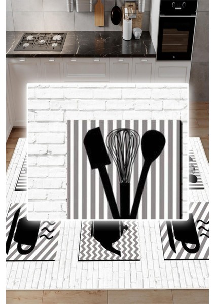 Modern Desenli Siyah Beyaz Dijital Baskılı Kaymaz Yıkanabilir Mutfak Halısı Yolluk fırsatları