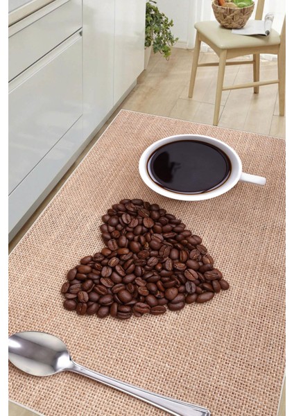Dijital Baskılı Dekoratif Kaymaz Taban Yıkanabilir Kahve Desenli Mutfak Halısı Yolluk