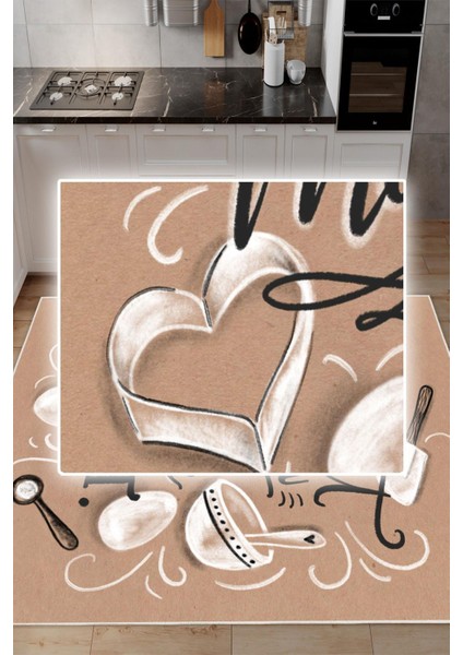 Dijital Baskılı Dekoratif Kaymaz Taban Yıkanabilir Bake Make It Desenli Mutfak Halısı fırsatları