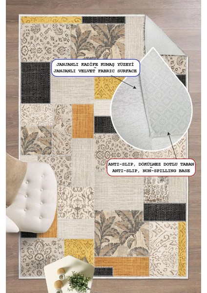 Dijital Baskılı Dekoratif Patchwork Kilim Kaymaz Taban Yıkanabilir Halı