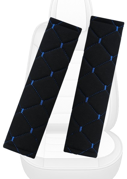 Mavi Baklava Desenli Yumuşak Siyah Kumaş Emniyet Kemer Kılıfı Çift Takım Kmmd-01