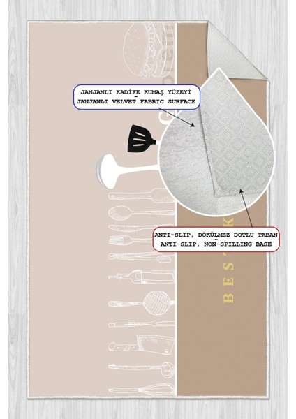 Dijital Baskılı Dekoratif Kaymaz Taban Yıkanabilir Best Kitchen Desenli Mutfak Halısı modelleri