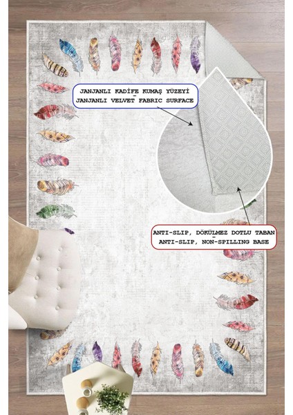 Dijital Baskılı Tüy Desenli Dekoratif Kaymaz Taban Yıkanabilir Salon Halısı Yolluk modelleri