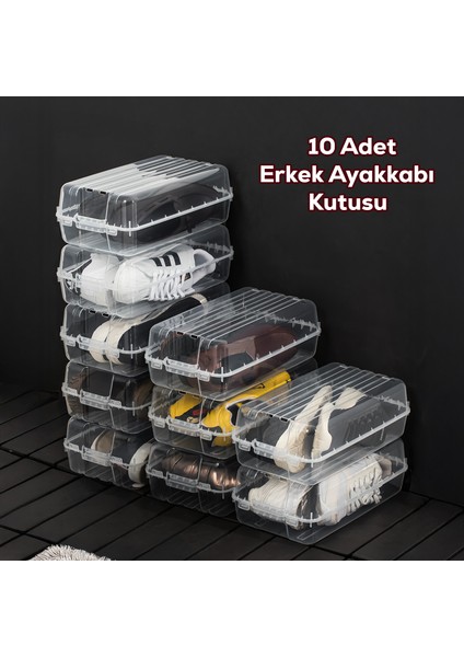 3207 10 Adet Erkek Ayakkabı Saklama Kutusu - Şeffaf Pratik Ayakkabı Kabı Düzenleyici Saklama Seti fiyatları