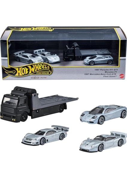 Premium Fleet Street Set – Porsche 911 Gt1, Mercedes-Benz Clk-Gtr, Mclaren F1, Taşıyıcı Kamyonet