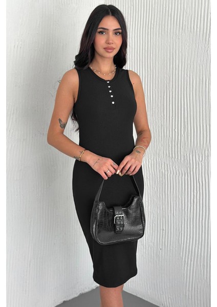 Düğme Detaylı Kolsuz Midi Elbise – Şık & Zarif Tasarım fiyatları